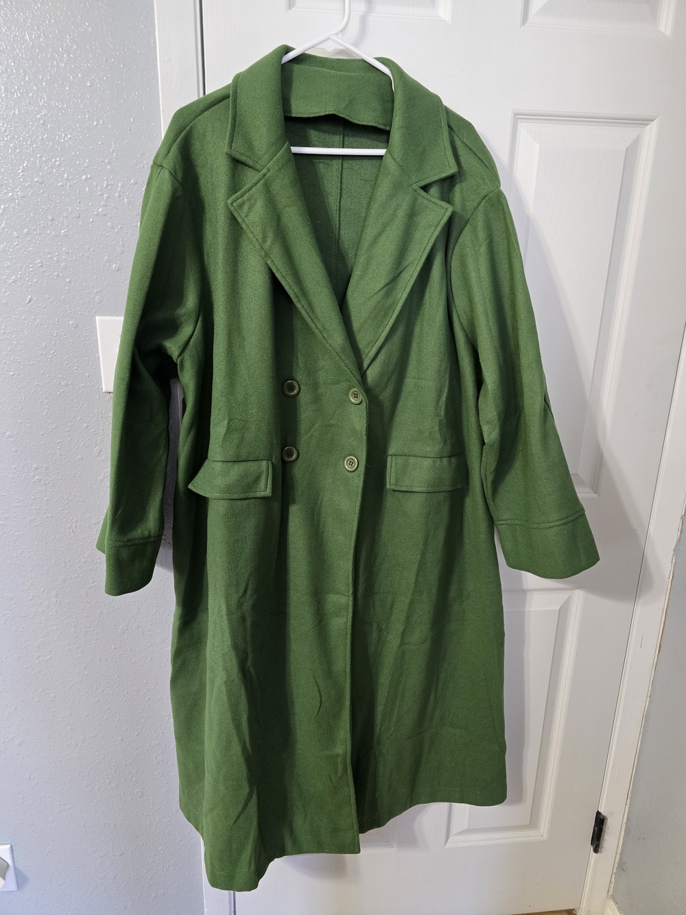 Women's Green Double-Breasted Long Coat
